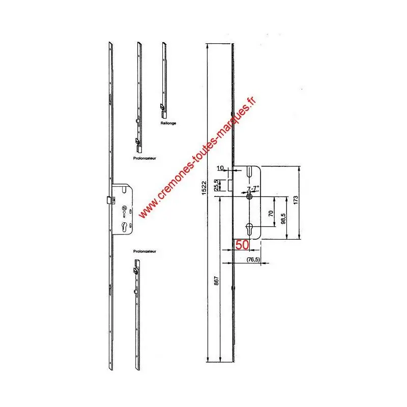 Serrure ajustable axe 40 ou 50 DEC 50
